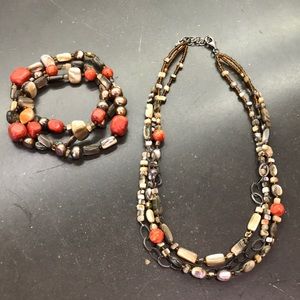 Silpada Coral-Pearl Shell Necklace & Bracelet Set